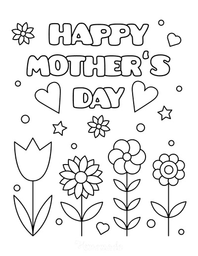 Online coloring book: Coloring book of beautiful flowers and hearts for Mothers Day